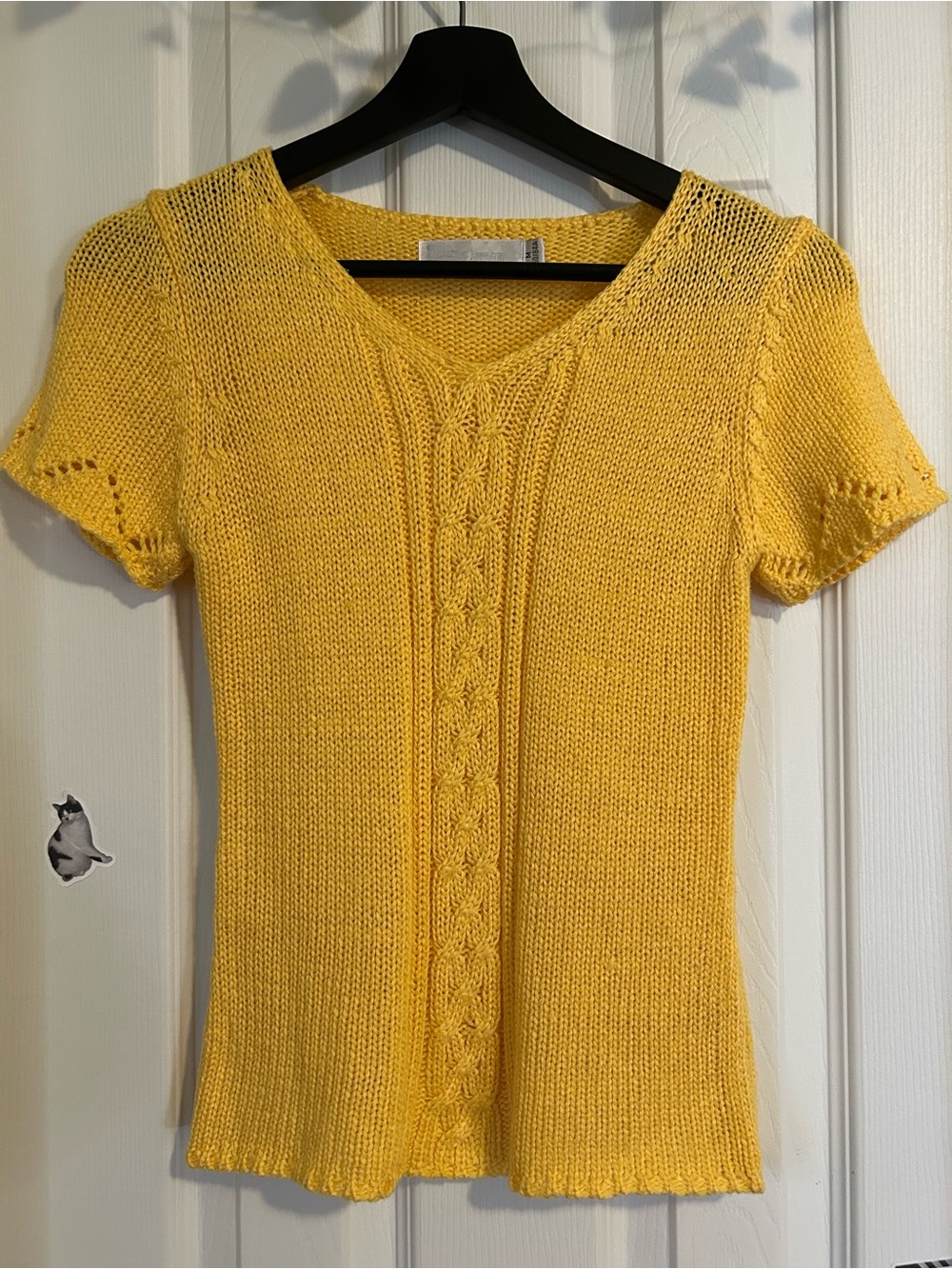 Yellow Short Sleeve Knit Tee - Women's Cable Front